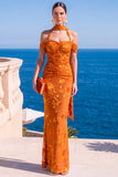 Brown Leopard Floral Mermaid Cold Shoulder Long Wedding Guest Dress