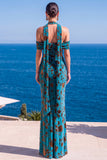 Brown Leopard Floral Mermaid Cold Shoulder Long Wedding Guest Dress