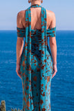 Brown Leopard Floral Mermaid Cold Shoulder Long Wedding Guest Dress