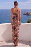 Floral Coffee Sheath One Shoulder Long Wedding Guest Dress