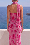 Floral Coffee Sheath One Shoulder Long Wedding Guest Dress