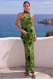 Floral Coffee Sheath One Shoulder Long Wedding Guest Dress