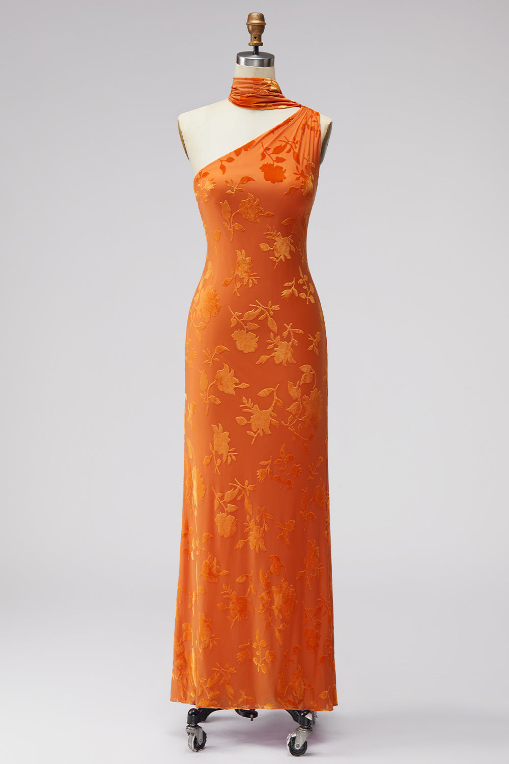Floral Coffee Sheath One Shoulder Long Wedding Guest Dress