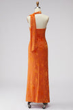 Floral Coffee Sheath One Shoulder Long Wedding Guest Dress