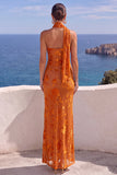 Floral Coffee Sheath One Shoulder Long Wedding Guest Dress