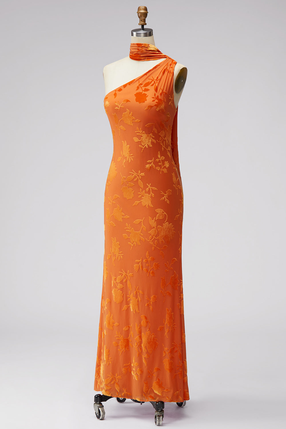 Floral Coffee Sheath One Shoulder Long Wedding Guest Dress