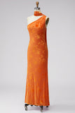 Floral Coffee Sheath One Shoulder Long Wedding Guest Dress