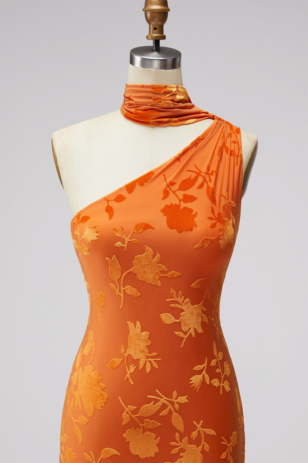 Floral Coffee Sheath One Shoulder Long Wedding Guest Dress