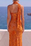 Floral Coffee Sheath One Shoulder Long Wedding Guest Dress