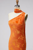 Floral Coffee Sheath One Shoulder Long Wedding Guest Dress