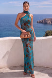 Floral Coffee Sheath One Shoulder Long Wedding Guest Dress