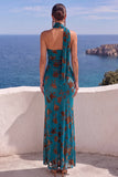 Floral Coffee Sheath One Shoulder Long Wedding Guest Dress