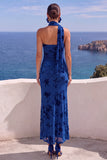 Floral Coffee Sheath One Shoulder Long Wedding Guest Dress