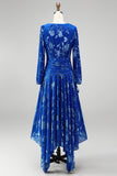 Floral Peacock Green Ruched Midi Wedding Guest Dress with Sleeves