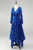 Floral Peacock Green Ruched Midi Wedding Guest Dress with Sleeves