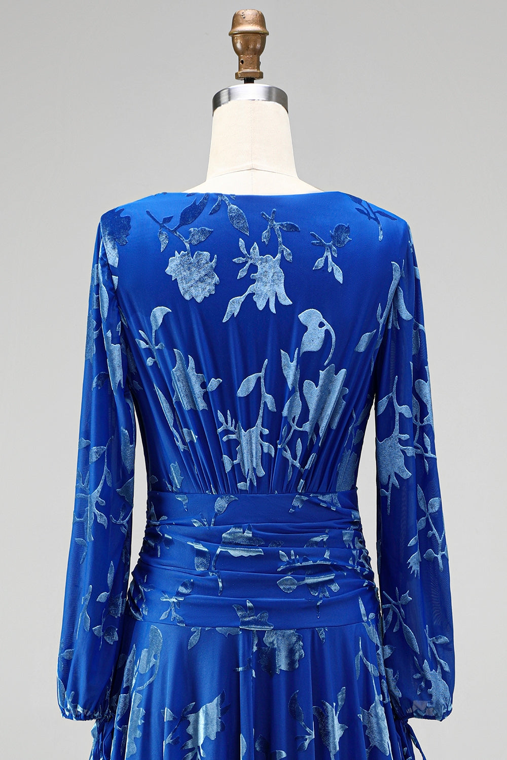 Floral Peacock Green Ruched Midi Wedding Guest Dress with Sleeves