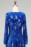 Floral Peacock Green Ruched Midi Wedding Guest Dress with Sleeves