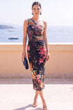 Coffee Floral Bodycon One Shoulder Midi Beach Wedding Guest Dress