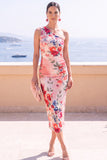 Coffee Floral Bodycon One Shoulder Midi Beach Wedding Guest Dress