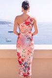 Coffee Floral Bodycon One Shoulder Midi Beach Wedding Guest Dress
