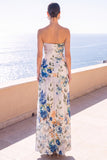 Black Floral Sheath Ruched Strapless Long Beach Wedding Guest Dress