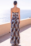 Black Floral Sheath Ruched Strapless Long Beach Wedding Guest Dress