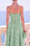 Blue Floral A Line Ruched Strapless Maxi Wedding Guest Dress