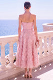 Blue Floral A Line Ruched Strapless Maxi Wedding Guest Dress