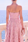 Blue Floral A Line Ruched Strapless Maxi Wedding Guest Dress