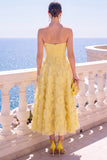 Blue Floral A Line Ruched Strapless Maxi Wedding Guest Dress