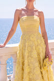 Blue Floral A Line Ruched Strapless Maxi Wedding Guest Dress