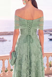 Blue Floral A Line Corset Off the Shoulder Maxi Beach Wedding Guest Dress