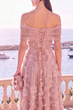 Blue Floral A Line Corset Off the Shoulder Maxi Beach Wedding Guest Dress