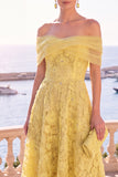 Blue Floral A Line Corset Off the Shoulder Maxi Beach Wedding Guest Dress