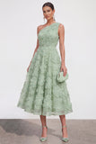Blue Floral A Line One Shoulder Maxi Wedding Guest Dress