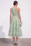 Blue Floral A Line One Shoulder Maxi Wedding Guest Dress