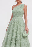 Blue Floral A Line One Shoulder Maxi Wedding Guest Dress