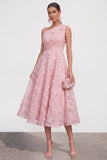 Blue Floral A Line One Shoulder Maxi Wedding Guest Dress