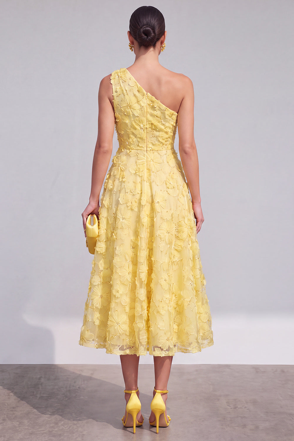 Blue Floral A Line One Shoulder Maxi Wedding Guest Dress