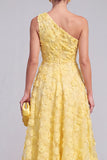 Blue Floral A Line One Shoulder Maxi Wedding Guest Dress