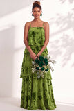 Blue Burgundy Flower Tiered Ruffled Velevt Long Wedding Guest Dress