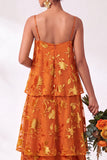 Blue Burgundy Flower Tiered Ruffled Velevt Long Wedding Guest Dress