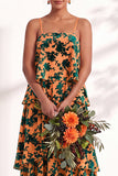 Blue Burgundy Flower Tiered Ruffled Velevt Long Wedding Guest Dress