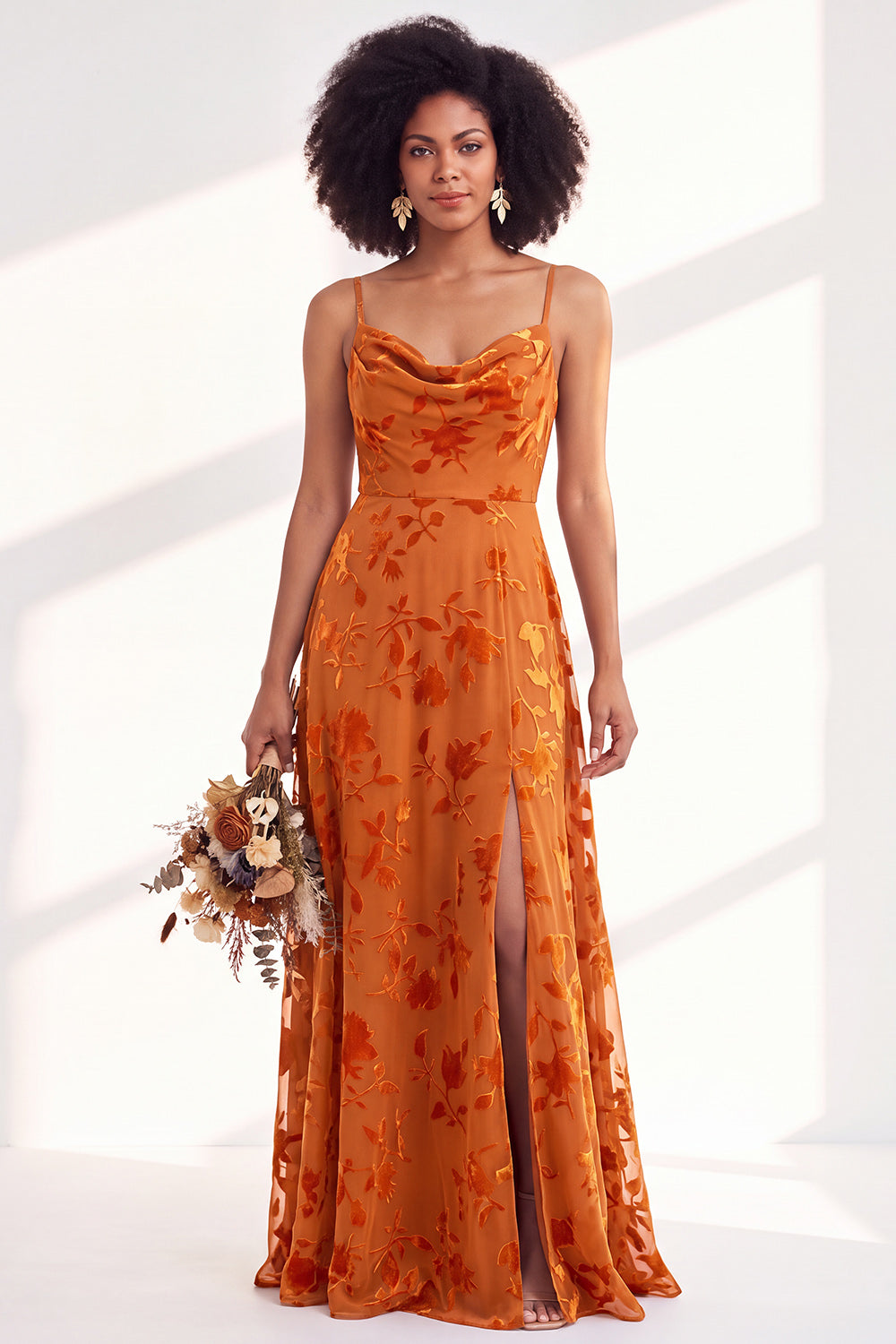 Blue Flower A-Line Velvet Long Wedding Guest Dress with Slit