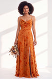 Blue Flower A-Line Velvet Long Wedding Guest Dress with Slit
