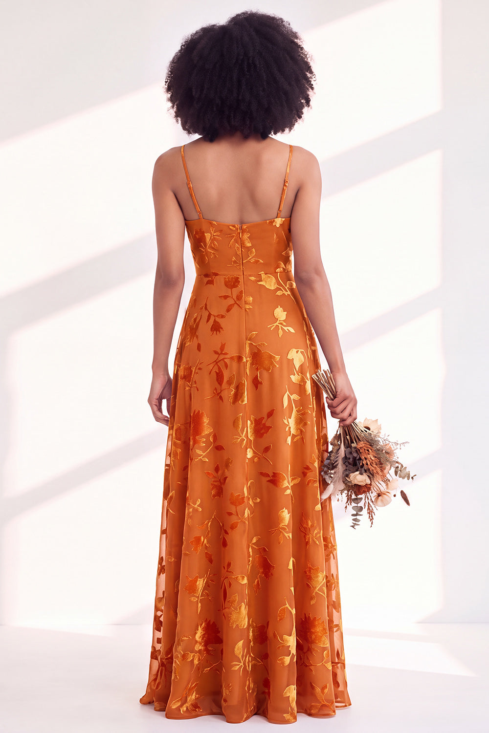 Blue Flower A-Line Velvet Long Wedding Guest Dress with Slit