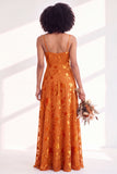 Blue Flower A-Line Velvet Long Wedding Guest Dress with Slit
