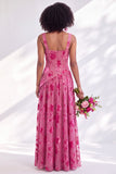 Olive Floral Square Neck Long Wedding Guest Dress with Slit