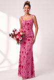 Olive Floral Square Neck Ruched Long Mermaid Wedding Guest Dress