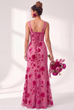 Olive Floral Square Neck Ruched Long Mermaid Wedding Guest Dress